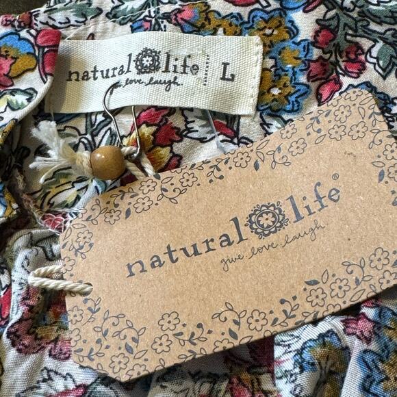 Natural Life Size Large Floral High Neck Tie Back Open Back Tiered Mini Dress - Picture 7 of 7